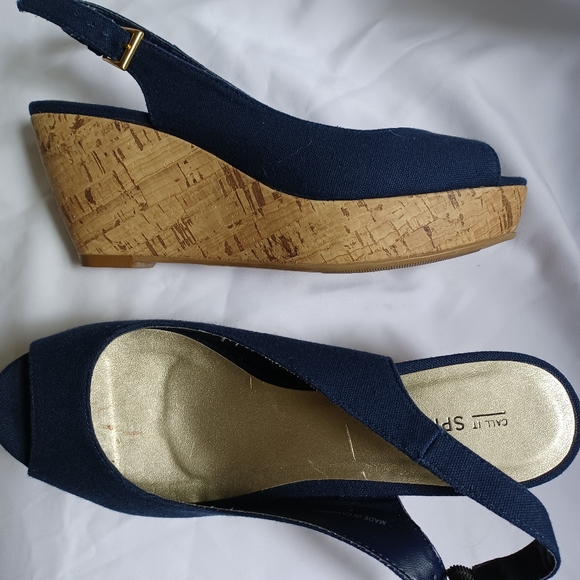 Call It Spring Navy Wedge Sandals - Picture 3 of 4
